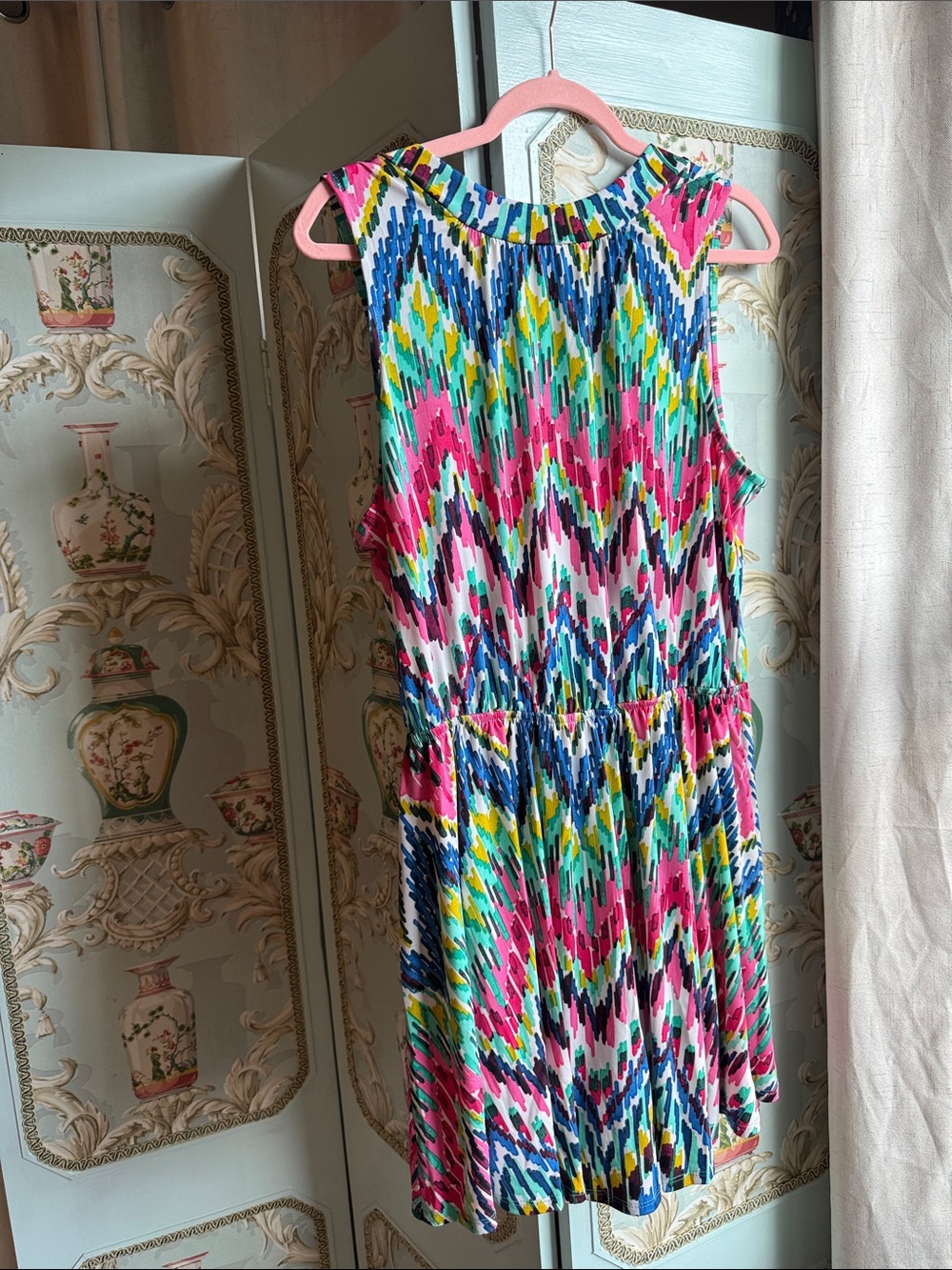 Sleeveless Multicolor Ikat Print Dress - Romper